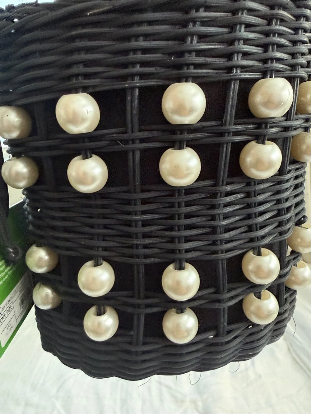kate spade Black Wicker Bucket Bag with Pearl Accents